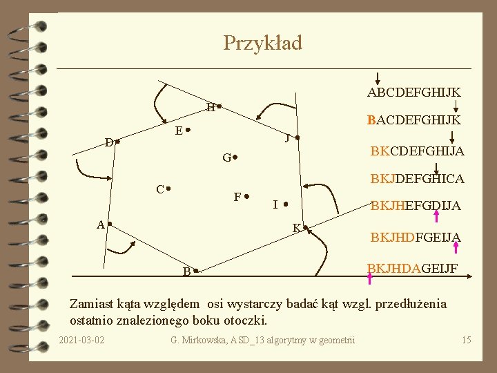 Przykład ABCDEFGHIJK H BACDEFGHIJK E D J BKCDEFGHIJA G BKJDEFGHICA C F A I