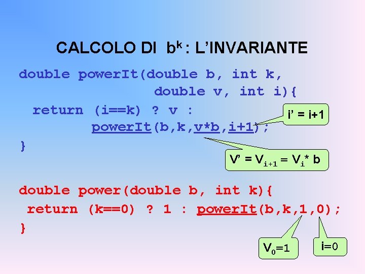 CALCOLO DI bk : L’INVARIANTE double power. It(double b, int k, double v, int
