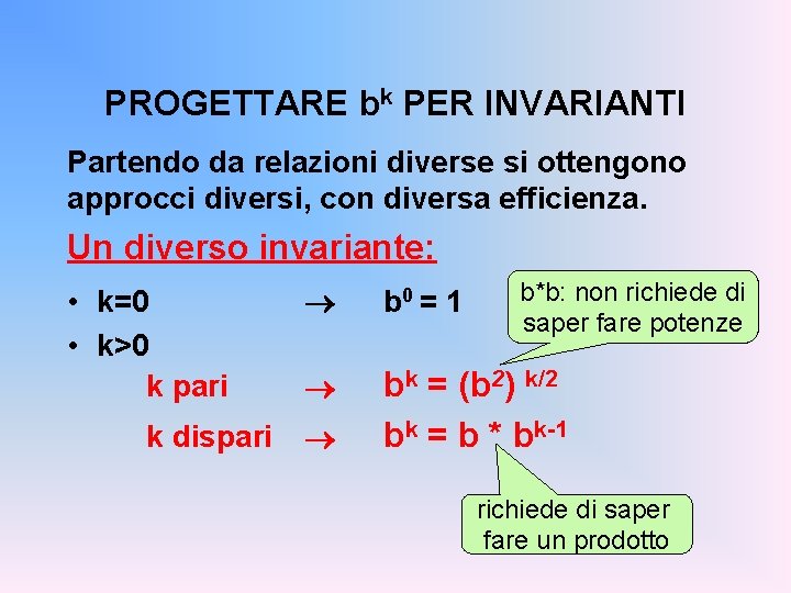 PROGETTARE bk PER INVARIANTI Partendo da relazioni diverse si ottengono approcci diversi, con diversa