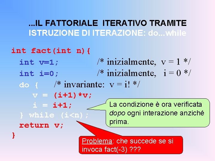 . . . IL FATTORIALE ITERATIVO TRAMITE ISTRUZIONE DI ITERAZIONE: do. . . while