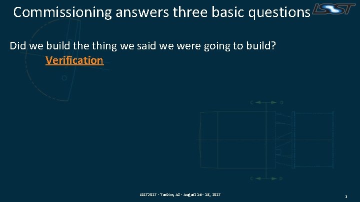 Commissioning answers three basic questions Did we build the thing we said we were