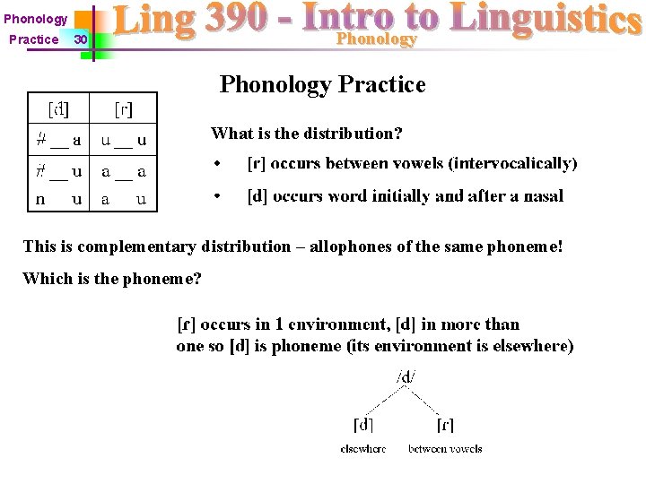 Phonology Practice 30 Phonology Practice What is the distribution? This is complementary distribution –