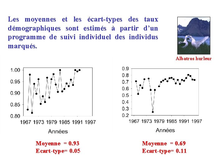 Les moyennes et les écart-types des taux démographiques sont estimés à partir d’un programme