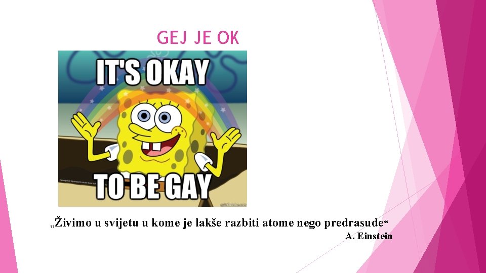 GEJ JE OK „Živimo u svijetu u kome je lakše razbiti atome nego predrasude“