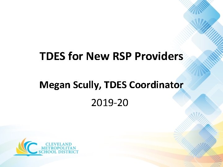 TDES for New RSP Providers Megan Scully, TDES Coordinator 2019 -20 TDES for New RSP Providers Megan Scully, TDES Coordinator 2019 -20