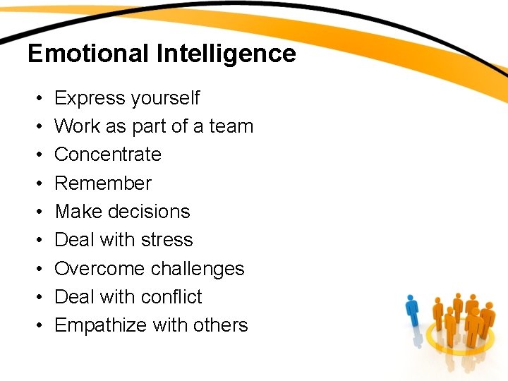 Emotional Intelligence • • • Express yourself Work as part of a team Concentrate