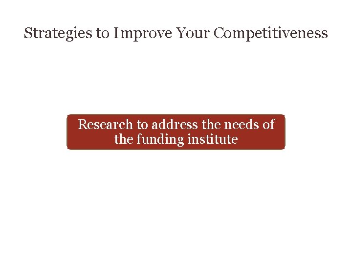 Strategies to Improve Your Competitiveness Research to address the needs of the funding institute