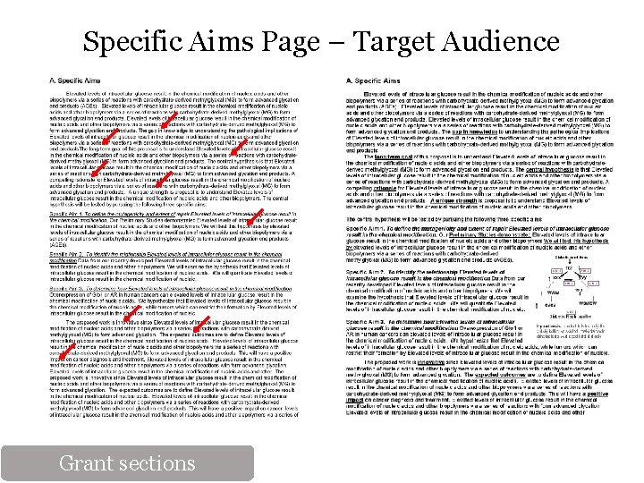 Specific Aims Page – Target Audience Grant sections 