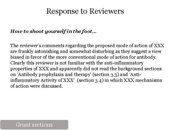 Response to Reviewers How to shoot yourself in the foot… The reviewer’s comments regarding