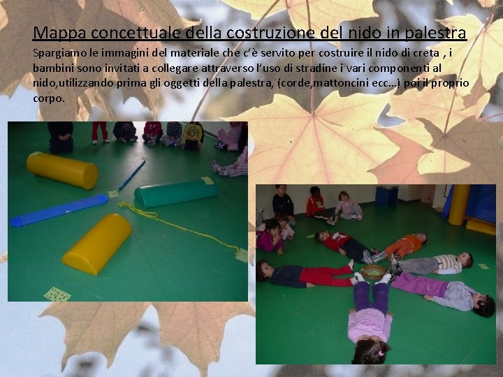 Mappa concettuale della costruzione del nido in palestra Spargiamo le immagini del materiale che Mappa concettuale della costruzione del nido in palestra Spargiamo le immagini del materiale che