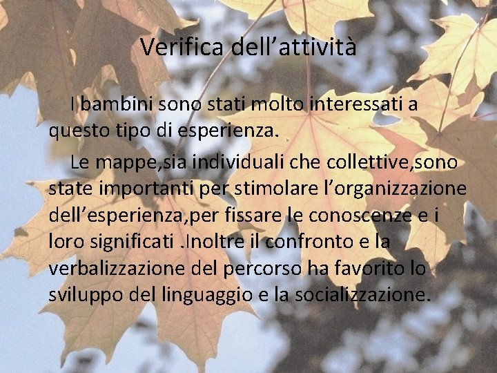 Verifica dell’attività I bambini sono stati molto interessati a questo tipo di esperienza. Le Verifica dell’attività I bambini sono stati molto interessati a questo tipo di esperienza. Le