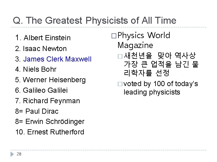 Q. The Greatest Physicists of All Time 1. Albert Einstein 2. Isaac Newton 3.