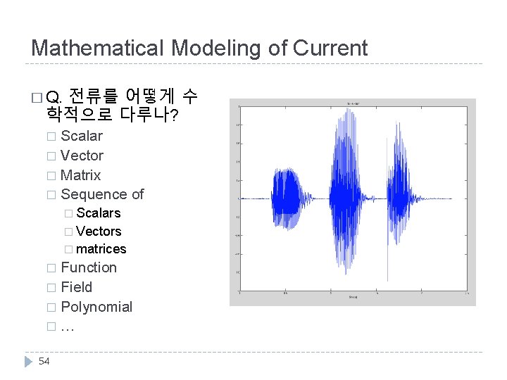 Mathematical Modeling of Current 어떻게 수 학적으로 다루나? � Q. 전류를 Scalar � Vector