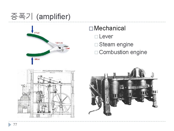 증폭기 (amplifier) � Mechanical � Lever � Steam engine � Combustion engine 77 