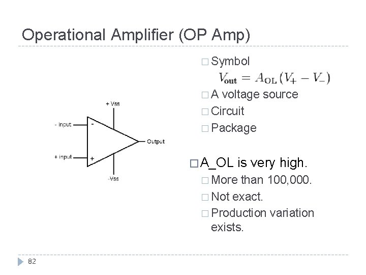 Operational Amplifier (OP Amp) � Symbol � A voltage source � Circuit � Package