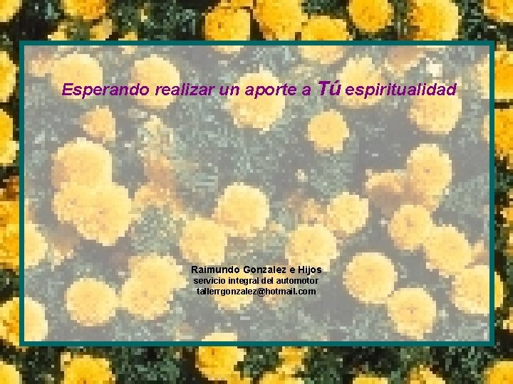 Esperando realizar un aporte a Tú espiritualidad Raimundo Gonzalez e Hijos servicio integral del