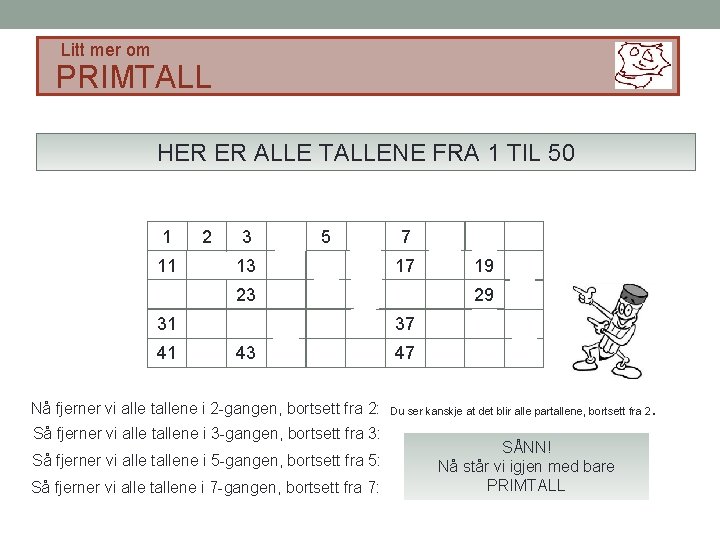 Litt mer om PRIMTALL HER ER ALLE TALLENE FRA 1 TIL 50 1 2