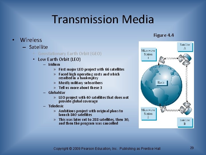 Transmission Media Figure 4. 4 • Wireless – Satellite • Geostationary Earth Orbit (GEO)
