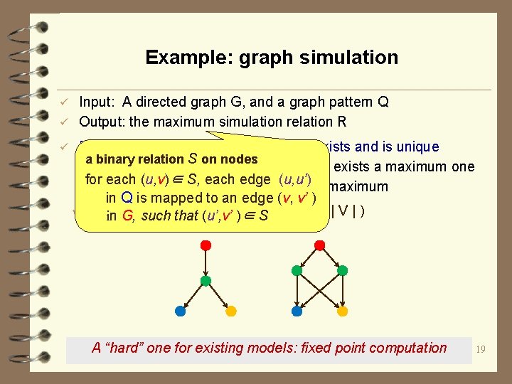 Example: graph simulation Input: A directed graph G, and a graph pattern Q ü