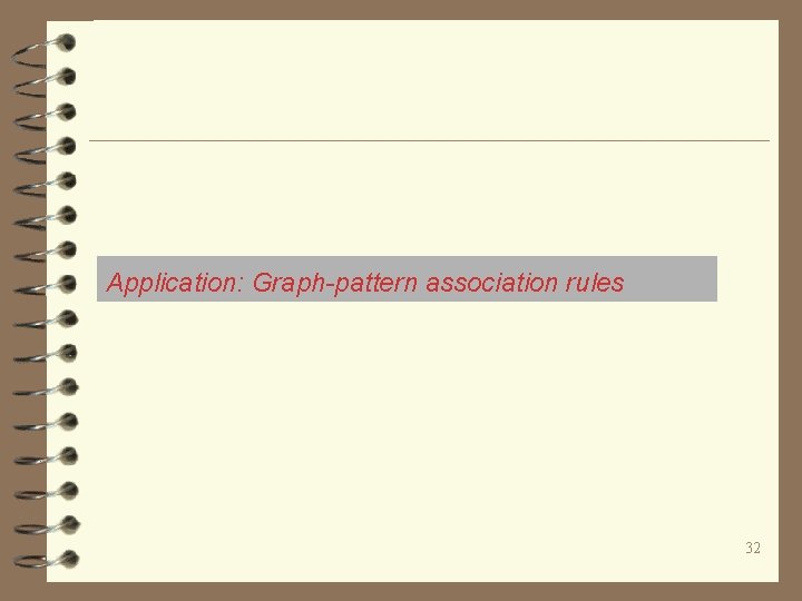 Application: Graph-pattern association rules 32 
