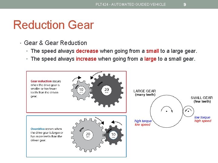 PLT 424 - AUTOMATED GUIDED VEHICLE 9 Reduction Gear • Gear & Gear Reduction