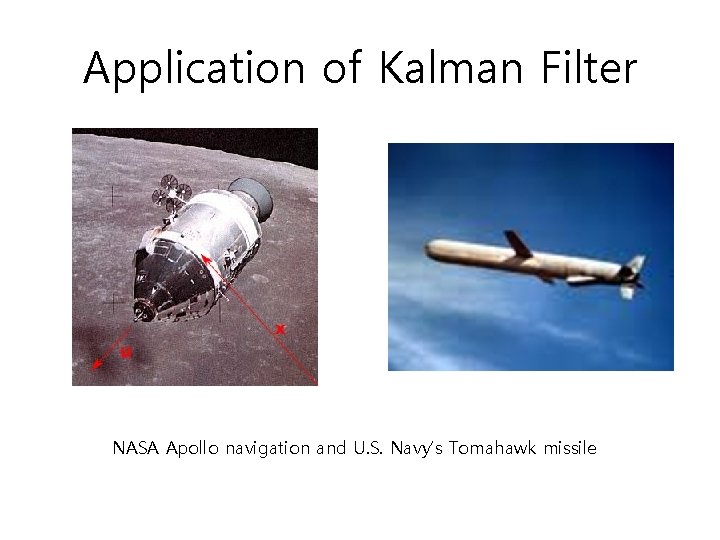 Application of Kalman Filter NASA Apollo navigation and U. S. Navy’s Tomahawk missile Application of Kalman Filter NASA Apollo navigation and U. S. Navy’s Tomahawk missile