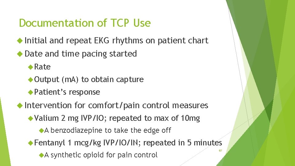 Documentation of TCP Use Initial Date and repeat EKG rhythms on patient chart and