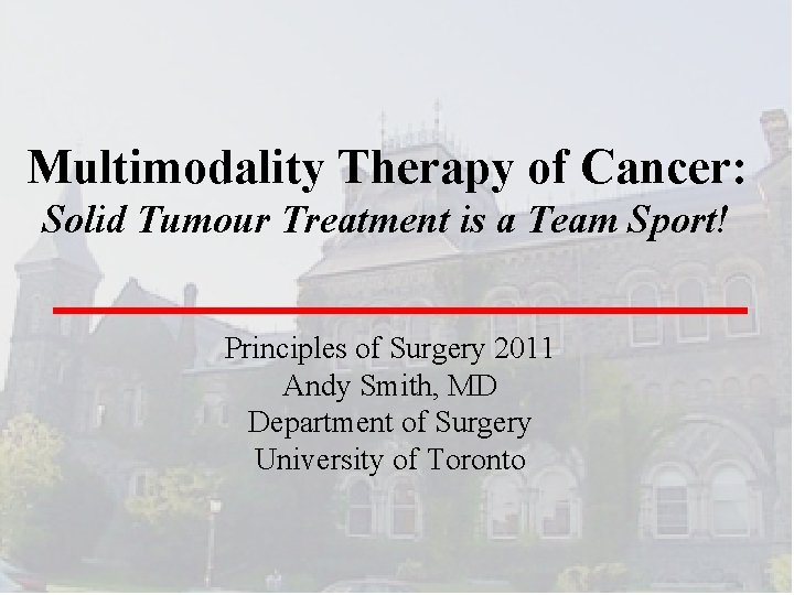 Multimodality Therapy of Cancer: Solid Tumour Treatment is a Team Sport! Principles of Surgery