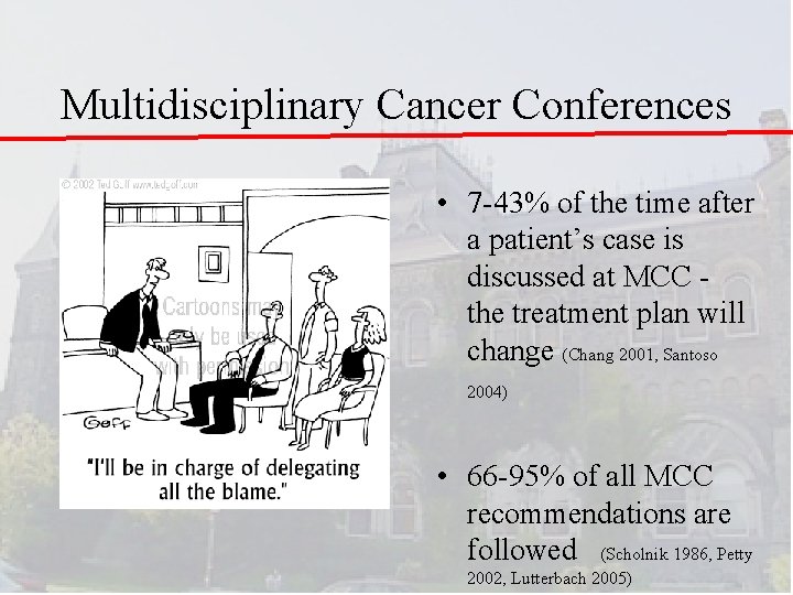Multidisciplinary Cancer Conferences • 7 -43% of the time after a patient’s case is