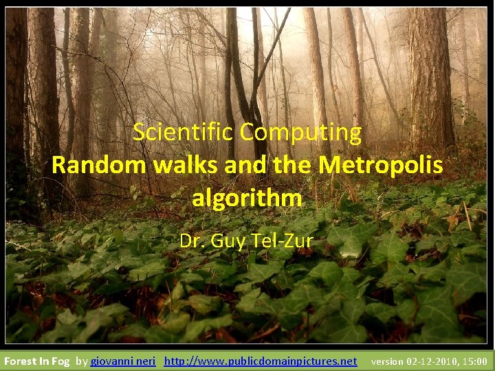 Scientific Computing Random walks and the Metropolis algorithm Dr. Guy Tel-Zur Forest In Fog