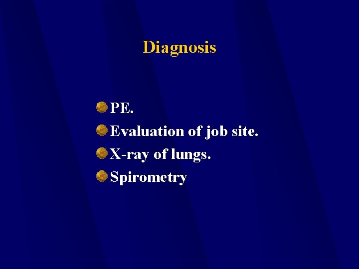 Diagnosis PE. Evaluation of job site. X-ray of lungs. Spirometry 