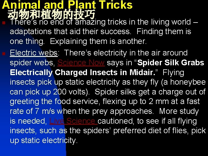 Animal and Plant Tricks 动物和植物的技巧 n n There’s no end of amazing tricks in