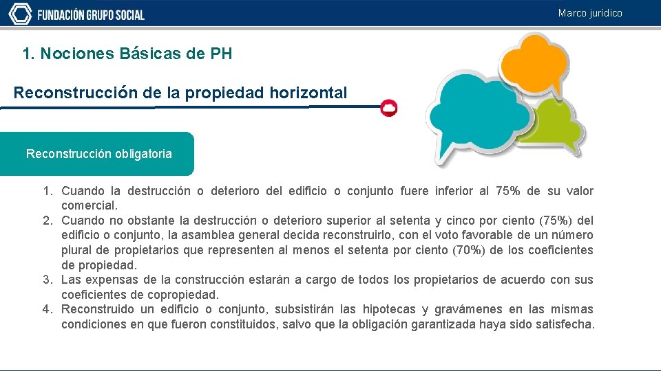 Marco jurídico 1. Nociones Básicas de PH Reconstrucción de la propiedad horizontal Reconstrucción obligatoria