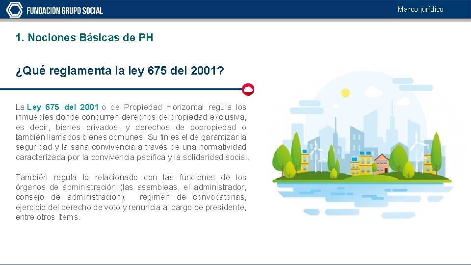 Marco jurídico 1. Nociones Básicas de PH ¿Qué reglamenta la ley 675 del 2001?