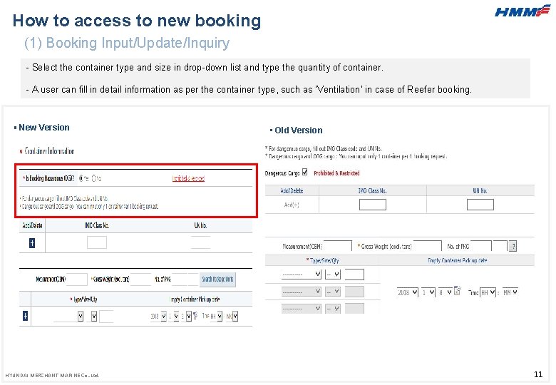 How to access to new booking (1) Booking Input/Update/Inquiry - Select the container type