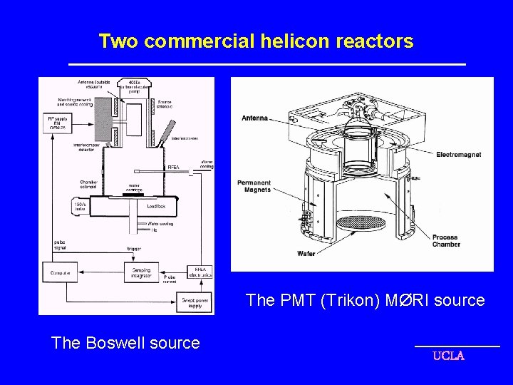 Two commercial helicon reactors The PMT (Trikon) MØRI source The Boswell source UCLA 