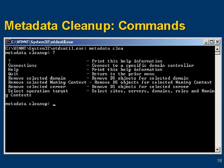 Metadata Cleanup: Commands 18 Metadata Cleanup: Commands 18
