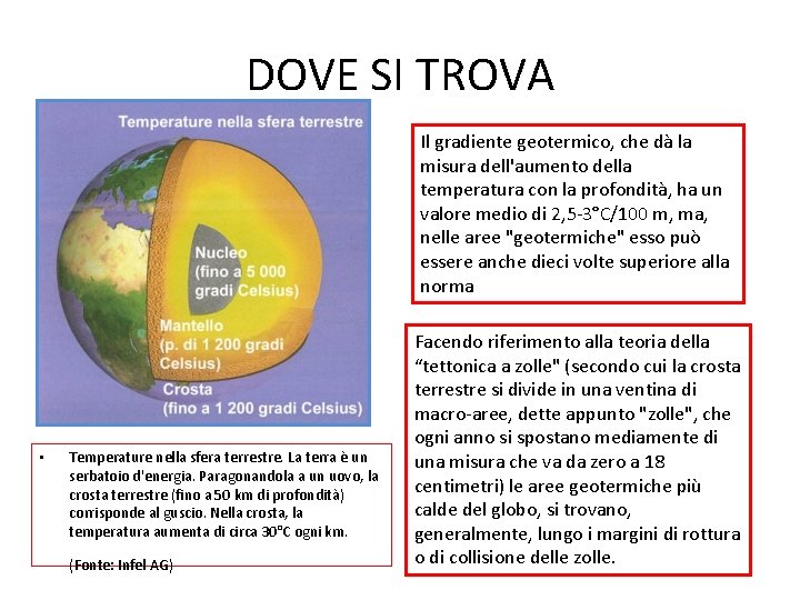 DOVE SI TROVA Il gradiente geotermico, che dà la misura dell'aumento della temperatura con