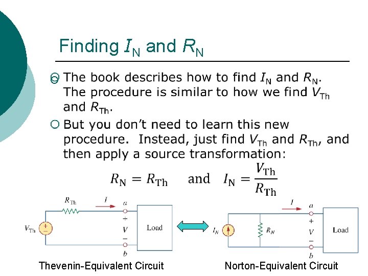 Finding IN and RN ¡ Thevenin-Equivalent Circuit Norton-Equivalent Circuit 