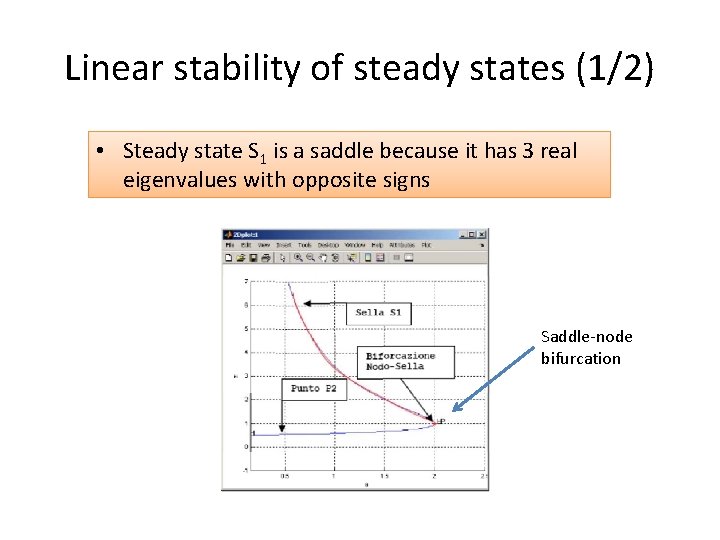 Linear stability of steady states (1/2) • Steady state S 1 is a saddle