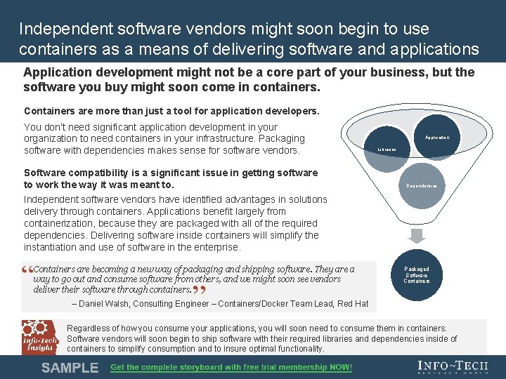 Independent software vendors might soon begin to use containers as a means of delivering