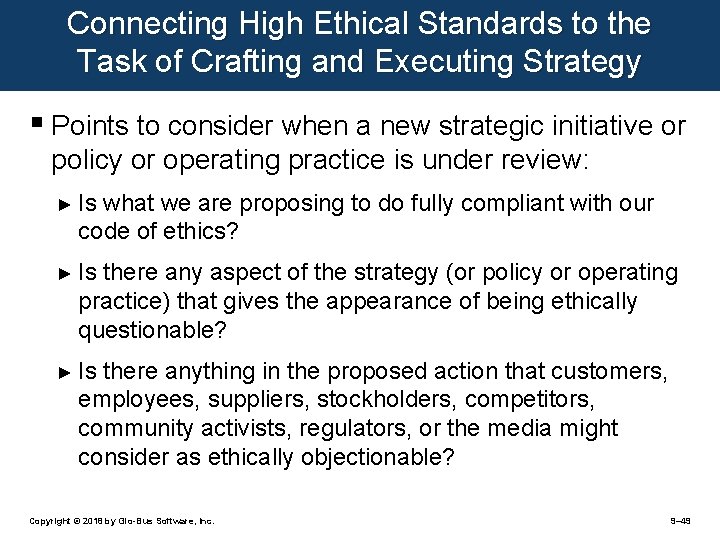 Connecting High Ethical Standards to the Task of Crafting and Executing Strategy § Points