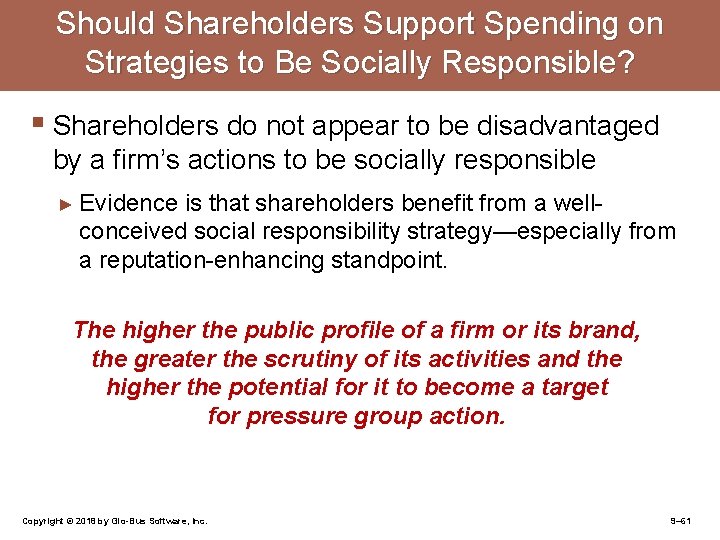 Should Shareholders Support Spending on Strategies to Be Socially Responsible? § Shareholders do not