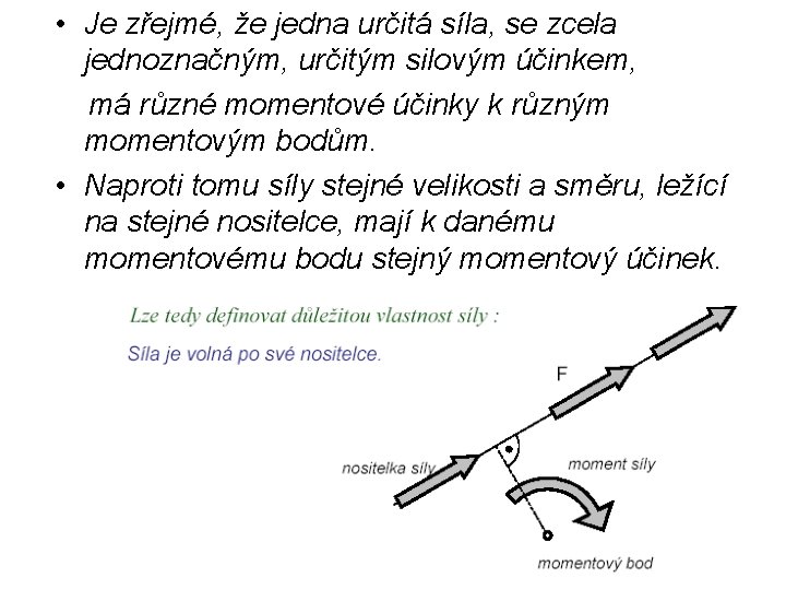  • Je zřejmé, že jedna určitá síla, se zcela jednoznačným, určitým silovým účinkem,