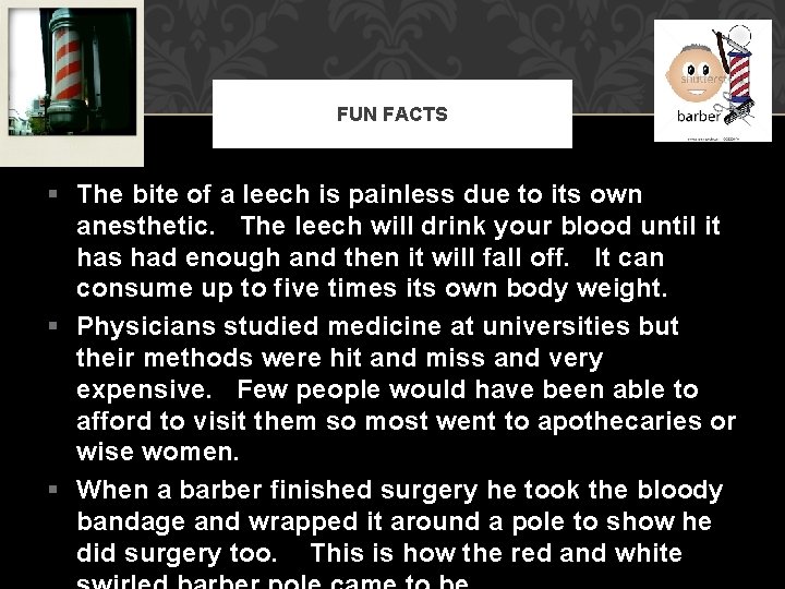 FUN FACTS § The bite of a leech is painless due to its own