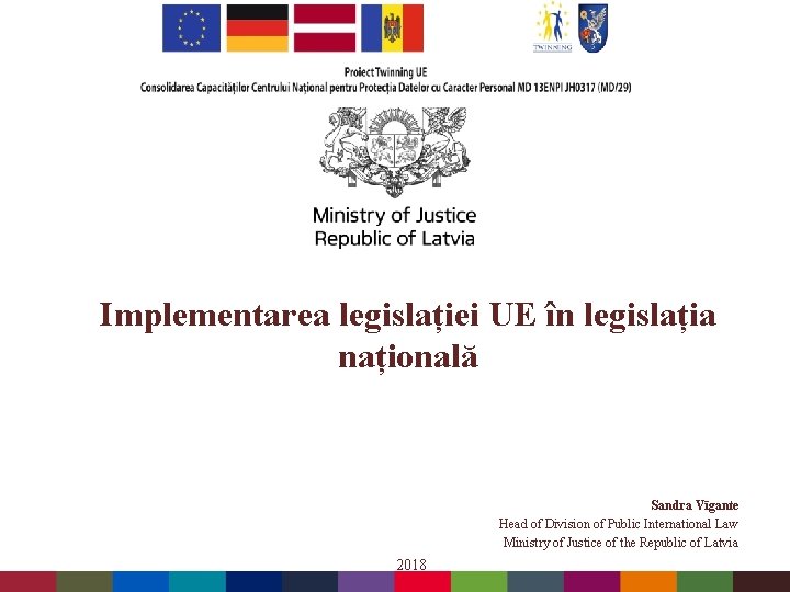 Implementarea legislației UE în legislația națională Sandra Vīgante Head of Division of Public International