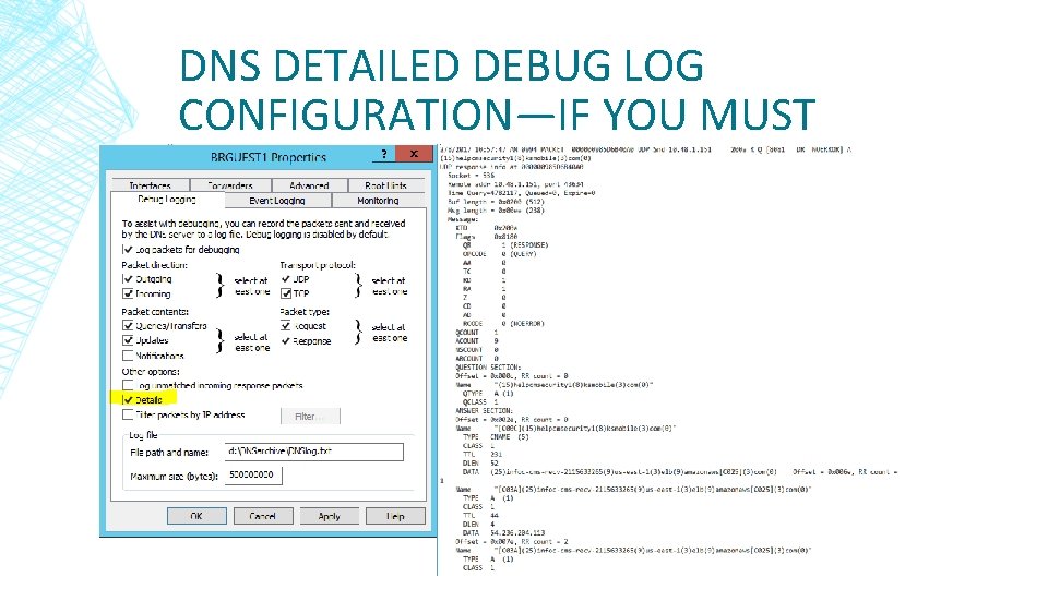 DNS DETAILED DEBUG LOG CONFIGURATION—IF YOU MUST DNS DETAILED DEBUG LOG CONFIGURATION—IF YOU MUST