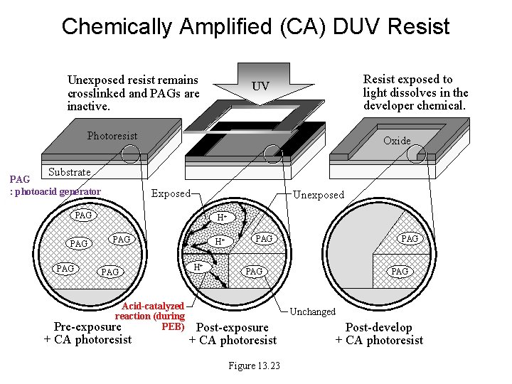 Chemically Amplified (CA) DUV Resist Unexposed resist remains crosslinked and PAGs are inactive. Resist