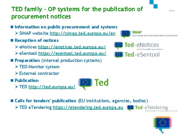 TED family – OP systems for the publication of procurement notices 10/36 n Information