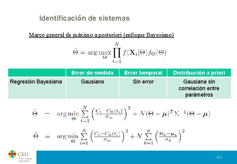 Identificación de sistemas Marco general de máximo a posteriori (enfoque Bayesiano) Regresión Bayesiana Error Identificación de sistemas Marco general de máximo a posteriori (enfoque Bayesiano) Regresión Bayesiana Error